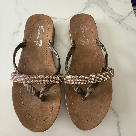 Seven 7 Brown Leopard Print Sandals size 7 - Picture 1 of 3
